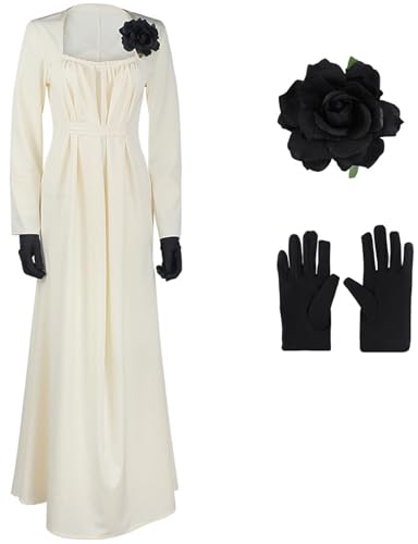 Hallojojo Alcina Kostüm Damen Cosplay Spiel 8 Vampire Lady Alcina Dimitrescu Elegant Vintage Abendkleid und Ansteckblume Handschuhe für Halloween Karneval Party Maskerade Festkleid Verkleidung von Hallojojo
