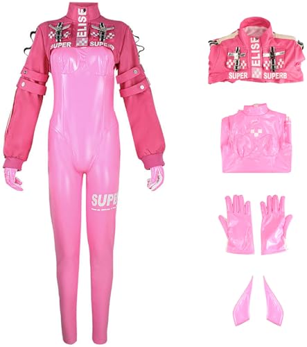 Hallojojo Alice Kostüm Damen Cosplay Spielfiguren Alice Komplett Uniform Rosa Anzug Leder Jumpsuit und Jacke Ohren Handschuhe für Halloween Karneval Party Geburtstag Maskenball Anime Show Verkleidung Hallojojo Alice Kostüm Damen Cosplay Spielfiguren Alice Komplett Uniform Rosa Anzug Leder Jumpsuit und Jacke Ohren Handschuhe für Halloween Karneval Party Geburtstag Maskenball Anime Show Verkleidung von Hallojojo