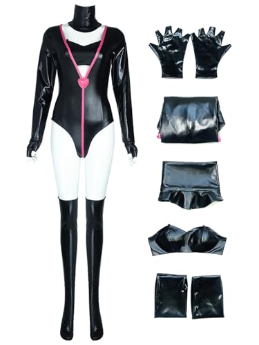 Hallojojo Angel Dust Cosplay Kostüm Set Anime Hazbin Hotel Verkleidung Angel Dust Uniform Schwarz Weihnachten Halloween Karneval Party Bühnenauftritt Fancy Kostüm für Erwachsene von Hallojojo