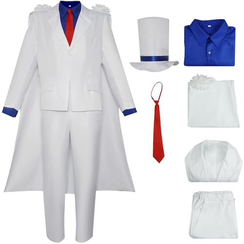 Hallojojo Anime Kiddo Kostüm Herren Cosplay Detektiv Kaito Kid Uniform Set Cape Jacke Hemd Hose Krawatte für Fancy Dress Up Halloween Weihnachten Karneval Party Geburtstag Maskerade Verkleidung, Weiß Hallojojo Anime Kiddo Kostüm Herren Cosplay Detektiv Kaito Kid Uniform Set Cape Jacke Hemd Hose Krawatte für Fancy Dress Up Halloween Weihnachten Karneval Party Geburtstag Maskerade Verkleidung, Weiß von Hallojojo