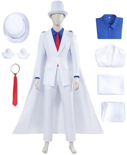 Hallojojo Anime Kiddo Kostüm mit Hut Herren Cosplay Detektiv Kaito Kid Uniform Set Umhang Jacke Hemd Hose Krawatte für Halloween Weihnachten Karneval Party Geburtstag Maskerade Verkleidung, Weiß Hallojojo Anime Kiddo Kostüm mit Hut Herren Cosplay Detektiv Kaito Kid Uniform Set Umhang Jacke Hemd Hose Krawatte für Halloween Weihnachten Karneval Party Geburtstag Maskerade Verkleidung, Weiß von Hallojojo