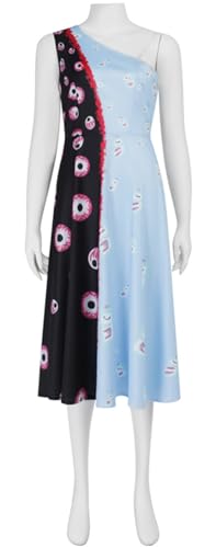 Hallojojo Anya Kostüm Damen Cosplay Freight Game Arzt Anya Print Einschulterkleid und Träger für Fancy Dress Up Halloween Karneval Party Maskenball Verkleidung von Hallojojo