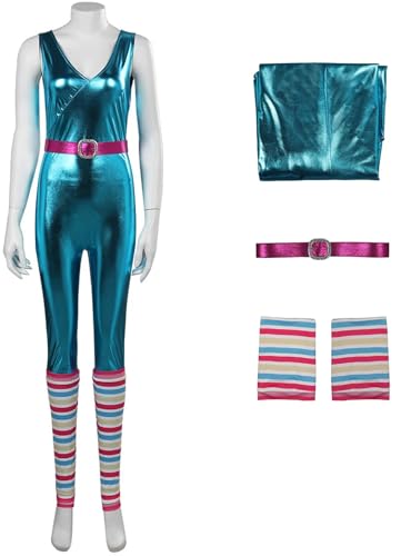 Hallojojo Barbi Cosplay Kostüm Damen 70er 80er Aerobic Fitness Overall und Gürtel Beinschützer für Halloween Karneval Party Geburtstag Maskenball Barbara Verkleidung von Hallojojo
