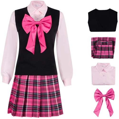 Hallojojo Barbi Rosa JK Kostüm Damen Fasching Cosplay Delancey Barbi College JK Uniform Weste Hemd Rock Fliege Set ür Fancy Dress Up Halloween Karneval Party Geburtstag Maskerade Verkleidung von Hallojojo
