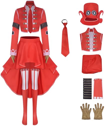Hallojojo Belle Betty Kostüm Damen Fasching Cosplay Anime Piraten Belle Betty Uniform Set Top Rock Hut Krawatte Handschuhe Socken für Fancy Dress Up Halloween Karneval Party Maskerade Verkleidung, Rot von Hallojojo