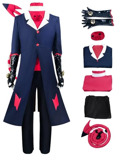 Hallojojo Blitzo Cosplay Kostüm Set mit Schwanz Anime Hazbin Hotel Verkleidung Helluva Boss Blitzo Uniform Weihnachten Halloween Karneval Party Bühnenauftritt Fancy Kostüm für Erwachsene von Hallojojo