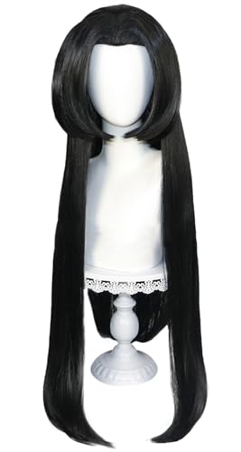 Hallojojo Boa Hancock Cosplay Perücken Damen Schwarz Lange Glattes Haar Perücke Verkleidung Piraten Kaiserin Boa Hancock Kostümperücke Halloween Karneval Party Maskenball Zubehör Anime Wig von Hallojojo