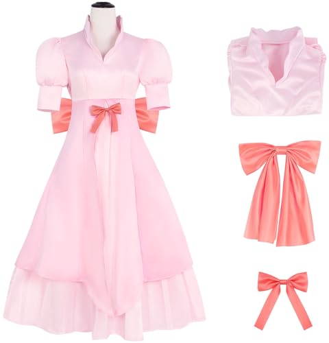 Hallojojo Charlotte Pudding‌ Kostüm Damen Cosplay BIG MOM Tochter Charlotte Pudding‌ Rosa Lang Kleid mit Schleife für Dress Up Halloween Karneval Party Geburtstag Maskenball Anime Show Verkleidung von Hallojojo