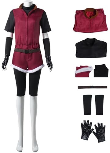 Hallojojo Claire Kostüm Damen Cosplay Spiel Claire Redfield Anime Uniform Set Weste Top Shorts Hose Ärmel Handschuhe Gürtel für Fancy Dress Up Halloween Karneval Party Geburtstag Maskerade Verkleidung von Hallojojo
