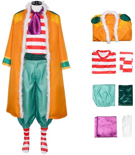 Hallojojo Clown Buggy Kostüm Herren Cosplay Anime Four Emperors Buggy Uniform Set Jacke Top Hose Halstuch Handschuhe Gürtel Socken für Fancy Dress Up Halloween Karneval Party Maskenball Verkleidung Hallojojo Clown Buggy Kostüm Herren Cosplay Anime Four Emperors Buggy Uniform Set Jacke Top Hose Halstuch Handschuhe Gürtel Socken für Fancy Dress Up Halloween Karneval Party Maskenball Verkleidung von Hallojojo