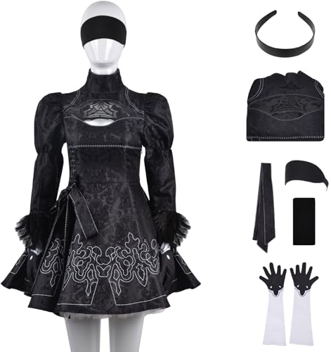 Hallojojo Damen 2B Kostüm Fasching Cosplay Game Yorha2B Komplett Gothic Uniform Kleid Gürtel Handschuhe Haarreif Socken Augenbinde Set für Halloween Karneval Party Maskerade Anime Verkleidung, Schwarz Hallojojo Damen 2B Kostüm Fasching Cosplay Game Yorha2B Komplett Gothic Uniform Kleid Gürtel Handschuhe Haarreif Socken Augenbinde Set für Halloween Karneval Party Maskerade Anime Verkleidung, Schwarz von Hallojojo