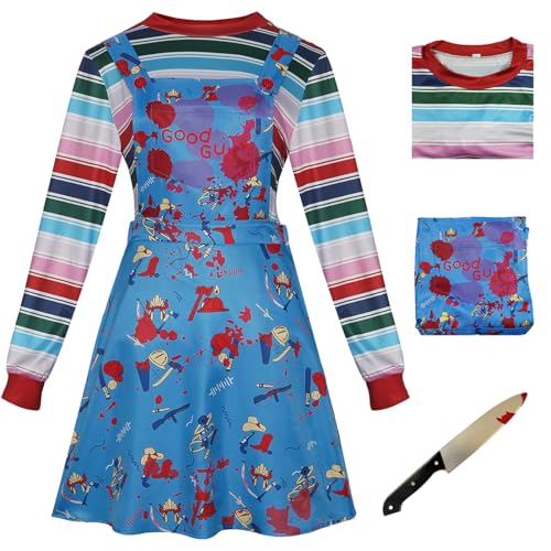 Hallojojo Damen Chucky Cosplay Kostüm Set mit Attrappen Messer Horror Killerpuppe Chucky Verkleidung Mörder Puppe Grusel Kostüm Weihnachten Halloween Karneval Party Fancy Dress Größe S-3XL Hallojojo Damen Chucky Cosplay Kostüm Set mit Attrappen Messer Horror Killerpuppe Chucky Verkleidung Mörder Puppe Grusel Kostüm Weihnachten Halloween Karneval Party Fancy Dress Größe S-3XL von Hallojojo