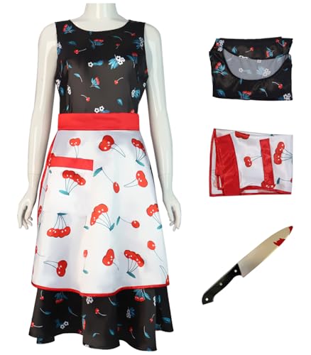 Hallojojo Damen Chucky Cosplay Kostüm Set mit Attrappen Messer Killerpuppe Chucky Braut Verkleidung Mörder Puppe Grusel Kostüm Weihnachten Halloween Karneval Party Fancy Dress Größe S-3XL von Hallojojo