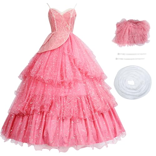 Hallojojo Damen Glinda Cosplay Kostüm Wicked Hexe Verkleidung Hexen Kostüm Glinda Kleid Rosa Abendkleider Weihnachten Halloween Karneval Party Bühnenauftritt Fancy Dress für Erwachsene von Hallojojo