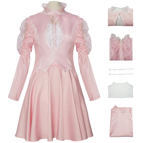 Hallojojo Damen Glinda Cosplay Kostüm Wicked Hexe Verkleidung Hexen Kostüm Glinda Kleid Rosa Weihnachten Halloween Karneval Party Bühnenauftritt Fancy Dress für Erwachsene von Hallojojo