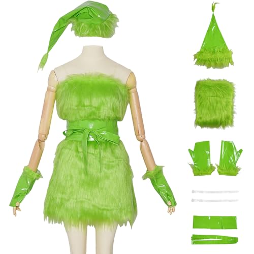 Hallojojo Damen Grinch Kostüm Weihnachten Grüne Monster Verkleidung mit Zubehör Grinch Cosplay Uniform Weihnachten Halloween Karneval Party Fancy Kostüm für Erwachsene Hallojojo Damen Grinch Kostüm Weihnachten Grüne Monster Verkleidung mit Zubehör Grinch Cosplay Uniform Weihnachten Halloween Karneval Party Fancy Kostüm für Erwachsene von Hallojojo