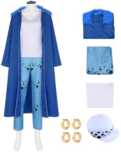 Hallojojo Damen Law Kostüm Fasching Cosplay Anime Piraten Trafalgar D Water Law Uniform Set Jacke Top Hose und Ohrringe mit Hut für Fancy Dress Up Halloween Karneval Party Maskerade Verkleidung Hallojojo Damen Law Kostüm Fasching Cosplay Anime Piraten Trafalgar D Water Law Uniform Set Jacke Top Hose und Ohrringe mit Hut für Fancy Dress Up Halloween Karneval Party Maskerade Verkleidung von Hallojojo
