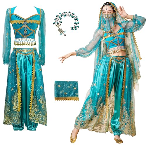 Hallojojo Damen Jasmin Kostüm Mit Zubehör - Arabische Prinzessin Verkleidung, Aladdin Outfit, Bauchtanz Halloween Karneval Party Bühnenauftritt für Erwachsene Hallojojo Damen Jasmin Kostüm Mit Zubehör - Arabische Prinzessin Verkleidung, Aladdin Outfit, Bauchtanz Halloween Karneval Party Bühnenauftritt für Erwachsene von Hallojojo