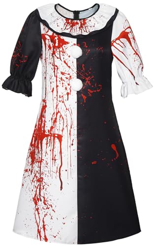 Hallojojo Damen Terrifier Clown Kostüm Fasching Cosplay Nachtmörder Terror Scary Terrifier Clown Outfit Schwarz und Weiß Print Kleid für Fancy Dress Up Halloween Karneval Party Maskerade Verkleidung Hallojojo Damen Terrifier Clown Kostüm Fasching Cosplay Nachtmörder Terror Scary Terrifier Clown Outfit Schwarz und Weiß Print Kleid für Fancy Dress Up Halloween Karneval Party Maskerade Verkleidung von Hallojojo