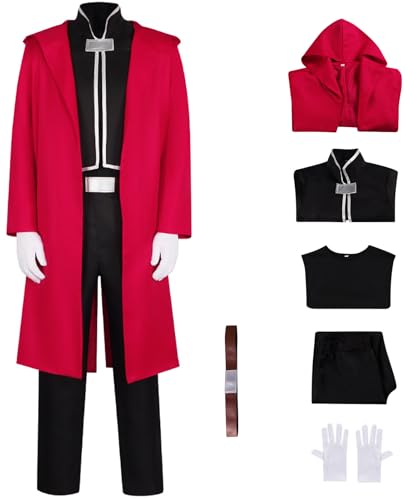 Hallojojo Edward Elric Kostüm Herren Fasching Cosplay Alchemist Edward Elric Komplett Uniform mit Handschuhe Set für Fancy Dress Up Halloween Karneval Party Geburtstag Maskerade Anime Verkleidung, Rot Hallojojo Edward Elric Kostüm Herren Fasching Cosplay Alchemist Edward Elric Komplett Uniform mit Handschuhe Set für Fancy Dress Up Halloween Karneval Party Geburtstag Maskerade Anime Verkleidung, Rot von Hallojojo