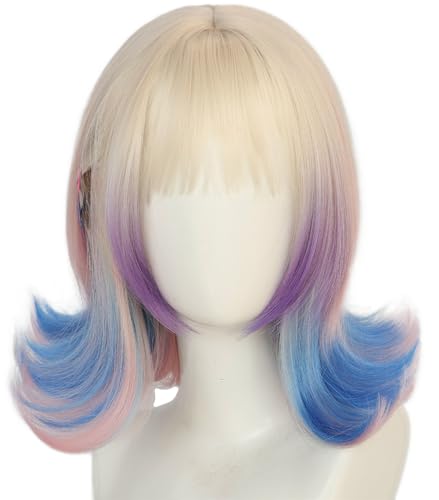 Hallojojo Enid Sinclair Cosplay Perücken Damen 32CM Farbverlauf Kurze Locken Perücke mit Flacher Pony Verkleidung Season 2 Wolfsfrau Halloween Karneval Party Maskenball Kostüm Zubehör Anime Wig von Hallojojo