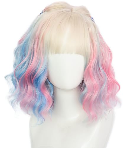 Hallojojo Enid Sinclair Cosplay Perücken Damen 35CM Farbverlauf Kurze Fluffig Wellenlocken Perücke mit Pony Verkleidung Season 2 Wolfsfrau Enid Halloween Karneval Party Maskenball Kostüm Zubehör Wig von Hallojojo