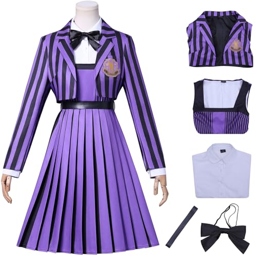 Hallojojo Enid Sinclair Kostüm Damen Cosplay Mittwoch 2 Nevermore Academy Streifen Schuluniform Set Jacke Hemd Kleid Fliege Gürtel und Perücke für Halloween Karneval Party Maskenball Verkleidung Hallojojo Enid Sinclair Kostüm Damen Cosplay Mittwoch 2 Nevermore Academy Streifen Schuluniform Set Jacke Hemd Kleid Fliege Gürtel und Perücke für Halloween Karneval Party Maskenball Verkleidung von Hallojojo