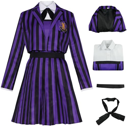 Hallojojo Enid Sinclair Kostüm Damen Cosplay Season 2 Nevermore Academy Streifen Schuluniform Jacke Kleid Fliege Gürtel und Perücke für Halloween Karneval Party Maskenball Fest Verkleidung Hallojojo Enid Sinclair Kostüm Damen Cosplay Season 2 Nevermore Academy Streifen Schuluniform Jacke Kleid Fliege Gürtel und Perücke für Halloween Karneval Party Maskenball Fest Verkleidung von Hallojojo