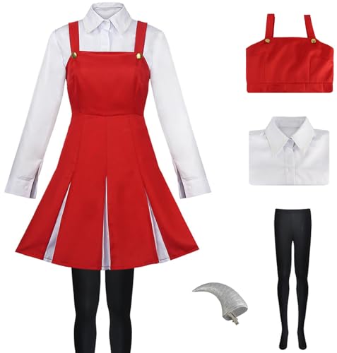 Hallojojo Eri Kostüm mit Hörner Damen Cosplay Anime My Hero Academy Eri Uniform Set Bluse Trägerrock und Socken für Fancy Dress Up Halloween Karneval Party Geburtstag Maskenball Verkleidung von Hallojojo