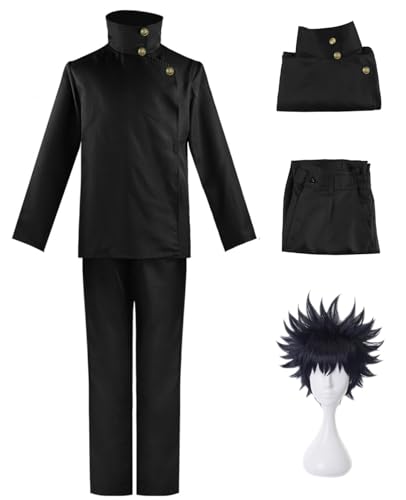 Hallojojo Fushiguro Megumi Cosplay Kostüm Set mit Perücke Anime Jujutsu Kaisen Verkleidung Megumi Fushiguro Schuluniform Weihnachten Halloween Karneval Party Fancy Kostüm für Erwachsene von Hallojojo