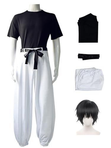Hallojojo Fushiguro Toji Cosplay Kostüm Set mit Perücke Anime Jujutsu Kaisen Verkleidung Toji Fushiguro Uniform Weihnachten Halloween Karneval Party Fancy Kostüm für Erwachsene von Hallojojo