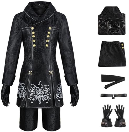 Hallojojo Game 9S Kostüm Herren Fasching Cosplay Yorha9S Komplett Dark Gothic Uniform Top Hose Augenmaske Halskette Gürtel Set für Fancy Dress Up Halloween Karneval Party Maskerade Anime Verkleidung Hallojojo Game 9S Kostüm Herren Fasching Cosplay Yorha9S Komplett Dark Gothic Uniform Top Hose Augenmaske Halskette Gürtel Set für Fancy Dress Up Halloween Karneval Party Maskerade Anime Verkleidung von Hallojojo