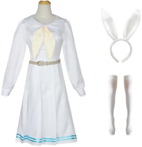 Hallojojo Haru Kostüm Damen Fasching Cosplay Rabbit Haru Weiß JK Schuluniform Kleid Stirnband Fliege Gürtel Socken Set für Dress Up Halloween Karneval Geburtstag Party Maskerade Anime Verkleidung von Hallojojo