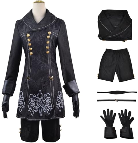 Hallojojo Herren 9S Kostüm Fasching Cosplay Game Yorha9S Komplett Dark Gothic Uniform Top Hose Augenmaske Halskette Gürtel Set für Fancy Dress Up Halloween Karneval Party Maskerade Anime Verkleidung Hallojojo Herren 9S Kostüm Fasching Cosplay Game Yorha9S Komplett Dark Gothic Uniform Top Hose Augenmaske Halskette Gürtel Set für Fancy Dress Up Halloween Karneval Party Maskerade Anime Verkleidung von Hallojojo