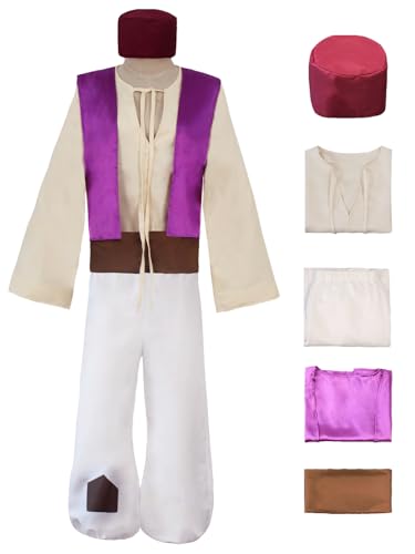 Hallojojo Herren Aladdin Kostüm mit Hut Arabische Prinz Verkleidung Prinz Aladdin Cosplay Kostüm Weihnachten Halloween Karneval Party Bühnenauftritt Fancy Dress Größe XS-3XL von Hallojojo