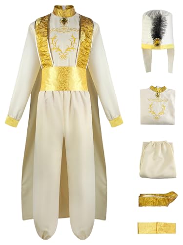 Hallojojo Herren Aladdin Kostüm mit Hut Arabische Prinz Verkleidung Prinz Aladdin Cosplay Kostüm Weihnachten Halloween Karneval Party Bühnenauftritt Fancy Dress Größe XS-3XL von Hallojojo