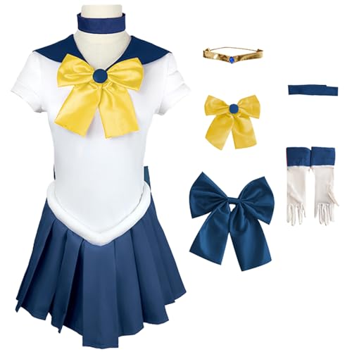 Hallojojo Herren Anime Sailor Moon Kostüm Set Tenoh Haruka Cosplay Outfit Sailor Uranus Verkleidung Japanisch Matrosen Uniform Weihnachten Halloween Karneval Party Bühnenauftritt Kostüm Blau von Hallojojo