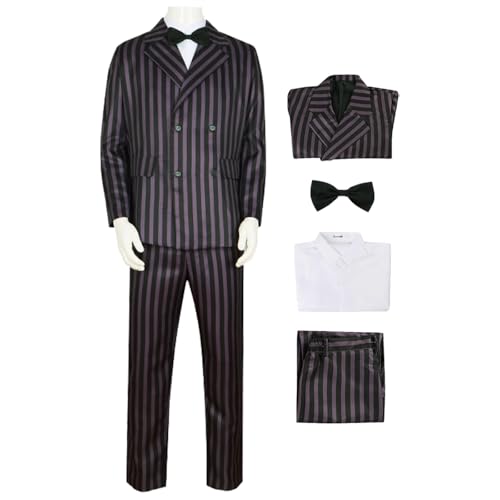 Hallojojo Herren Gomez Addams Cosplay Kostüm Wenesday Verkleidung Gomez Kostüm Gestreifter Anzug Uniform Gothic Weihnachten Halloween Karneval Party Fancy Kostüm für Erwachsene Hallojojo Herren Gomez Addams Cosplay Kostüm Wenesday Verkleidung Gomez Kostüm Gestreifter Anzug Uniform Gothic Weihnachten Halloween Karneval Party Fancy Kostüm für Erwachsene von Hallojojo
