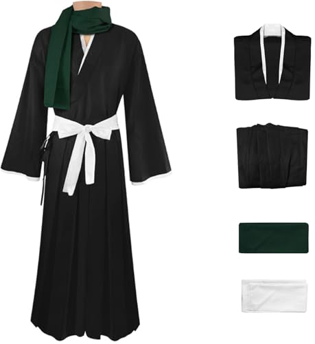 Hallojojo Hitsugaya Toushirou Kostüm Herren Cosplay Anime Reaper Shinigami Corps Uniform Set Top Hose Gürtel Halstuch für Fancy Dress Up Halloween Karneval Party Geburtstag Maskerade Verkleidung von Hallojojo