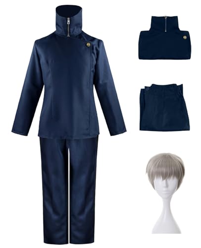 Hallojojo Inumaki Toge Cosplay Kostüm Set mit Perücke Anime Jujutsu Kaisen Verkleidung Toge Inumaki Cosplay Schuluniform Weihnachten Halloween Karneval Party Fancy Kostüm für Erwachsene von Hallojojo