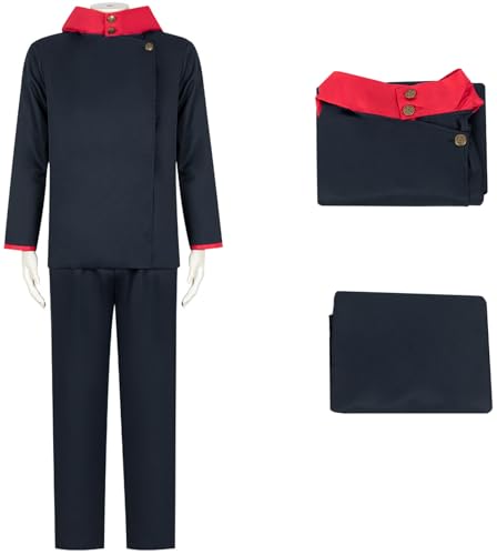 Hallojojo Itadori Yuji Kostüm Herren Cosplay Anime Beschwörer Geto Suguru Schuluniform Set Kapuzenoberteil und Hose für Halloween Karneval Party Maskenball Verkleidung, Schwarz, Blau, Marineblau von Hallojojo