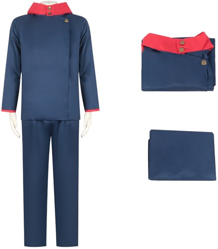 Hallojojo Itadori Yuji Kostüm Herren Cosplay Anime Beschwörer Geto Suguru Schuluniform Set Kapuzenoberteil und Hose für Halloween Karneval Party Maskenball Verkleidung, Schwarz, Blau, Marineblau von Hallojojo