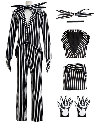 Hallojojo Jack Skellington Kostüm für Herren und Damen Halloween Outfit Skelett Jack Verkleidung Schwarz und Weiß Gestreifter Anzug Uniform Gothic Weihnachten Halloween Karneval Party Kostüm Hallojojo Jack Skellington Kostüm für Herren und Damen Halloween Outfit Skelett Jack Verkleidung Schwarz und Weiß Gestreifter Anzug Uniform Gothic Weihnachten Halloween Karneval Party Kostüm von Hallojojo