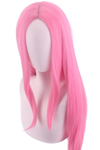 Hallojojo Jewelry Bonney Cosplay Perücken Damen 65CM Rosa Lange Locken Perücke Verkleidung Piraten Kapitän Jewelry Bonney Kostümperücke Halloween Karneval Party Maskenball Zubehör Anime Wig von Hallojojo