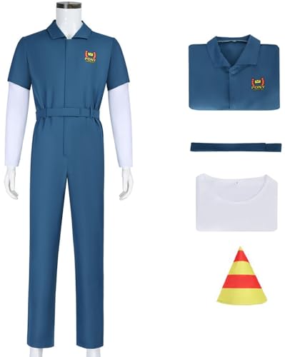 Hallojojo Jimmy Kostüm Herren Cosplay Freight Game Captain Jimbo Arbeitskleidung Set Overall und Top Gürtel Mütze für Fancy Dress Up Halloween Karneval Party Maskenball Verkleidung von Hallojojo