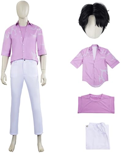 Hallojojo Jinu Kostüm Fasching Herren Cosplay Demon Boyband Saja Boys Jinu Idol Uniform Shirt Weste Hose und Perücke Set für Halloween Karneval Party Geburtstag Maskenball Anime Show Verkleidung von Hallojojo