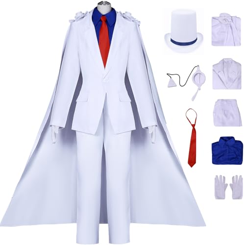 Hallojojo Kiddo Kostüm Herren Cosplay Anime Detektiv Kaito Kid Weiß Uniform Set mit Cape Hut Handschuhe Brille für Fancy Dress Up Halloween Weihnachten Karneval Party Geburtstag Maskerade Verkleidung Hallojojo Kiddo Kostüm Herren Cosplay Anime Detektiv Kaito Kid Weiß Uniform Set mit Cape Hut Handschuhe Brille für Fancy Dress Up Halloween Weihnachten Karneval Party Geburtstag Maskerade Verkleidung von Hallojojo