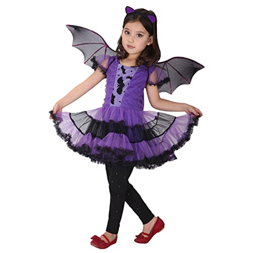 Hallojojo Kinder Hexen kostüm Mädchen Schläger Witch Kleid mit Flügel Zauberer Mottoparty Kleid Halloween Cosplay Karneval Fasching Party Outfits von Hallojojo