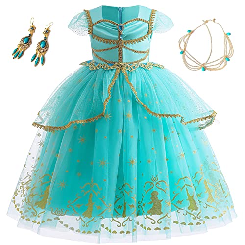 Hallojojo Kinder Jasmin Prinzessin Verkleidung Mädchen Aladdin Prinzessin Kleid mit Accessoires Geburtstag Party Weihnachten Halloween Karneval Bühnen Aufführung Cosplay Prinzessin Kostüm von Hallojojo