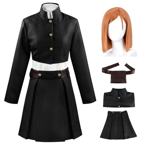 Hallojojo Kugisaki Nobara Cosplay Kostüm mit Perücke Anime Jujutsu Kaisen Verkleidung Nobara Kugisaki Cosplay Schuluniform Weihnachten Halloween Karneval Party Fancy Kostüm für Erwachsene von Hallojojo